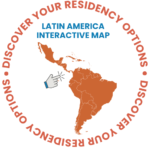 A interactive map with residency options in Latin American.
