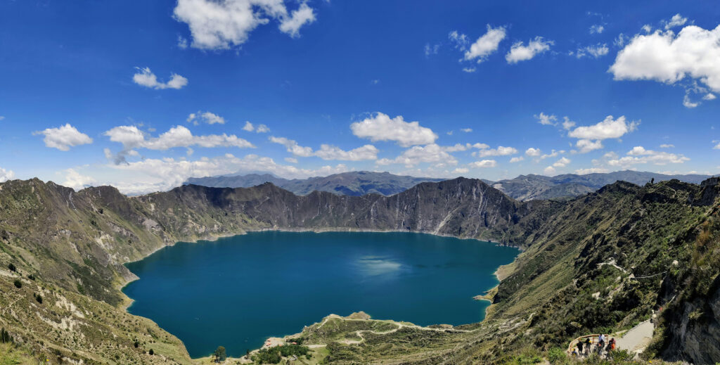 Crater lake inside the Quilotoa volcano in the Andes Mountains of Ecuador