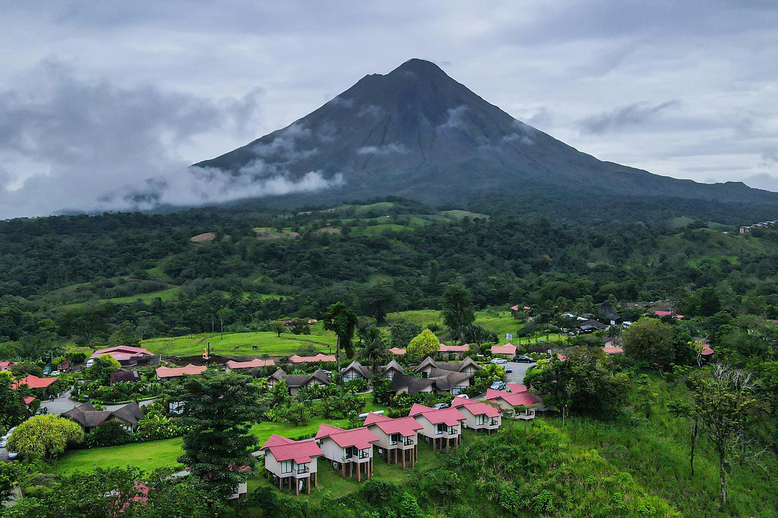 A small village surrounded by jungle at the foot of Arenal Volcano in Costa Rica.