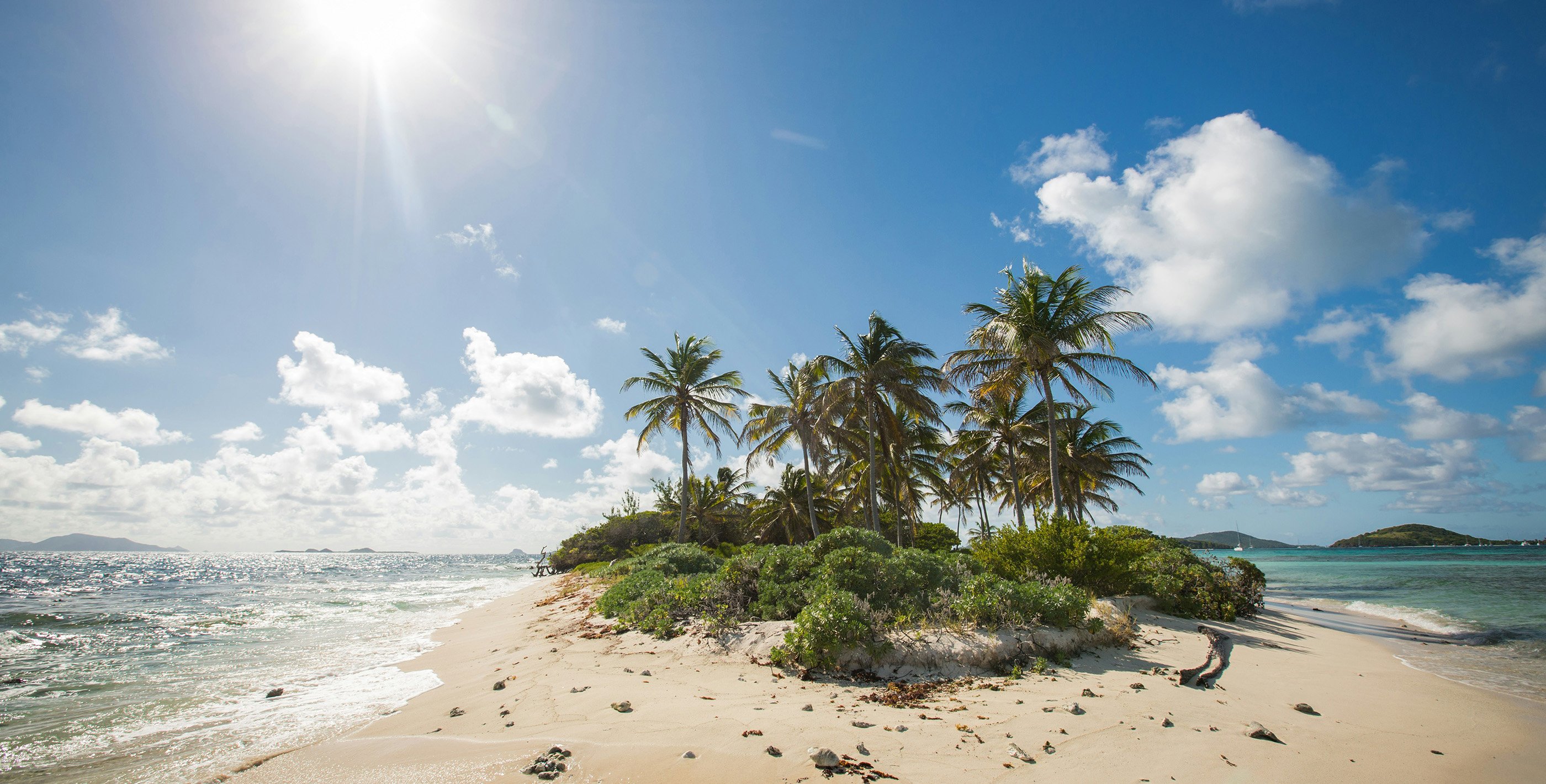Small idyllic Caribbean island surrounded by turquoise ocean