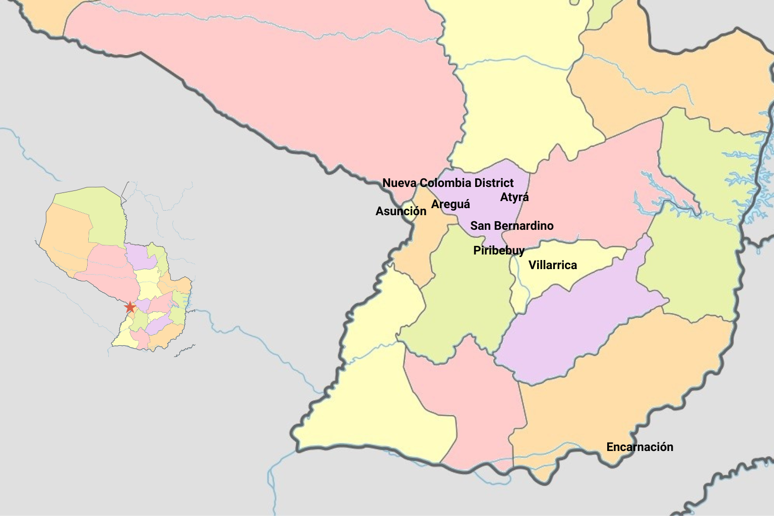 paraguay-safest-places-to-live-map Map of Paraguay showing the safest cities and towns to live