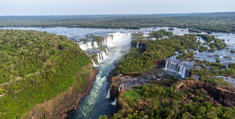 Aerial view of Iguazú Falls near living in Paraguay towns like Hernandarias