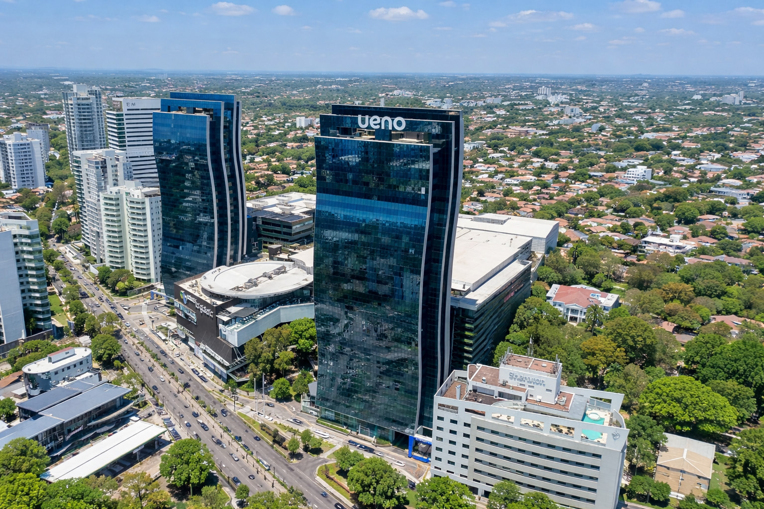 Asunción Paraguay skyline with modern office buildings and Ueno Bank