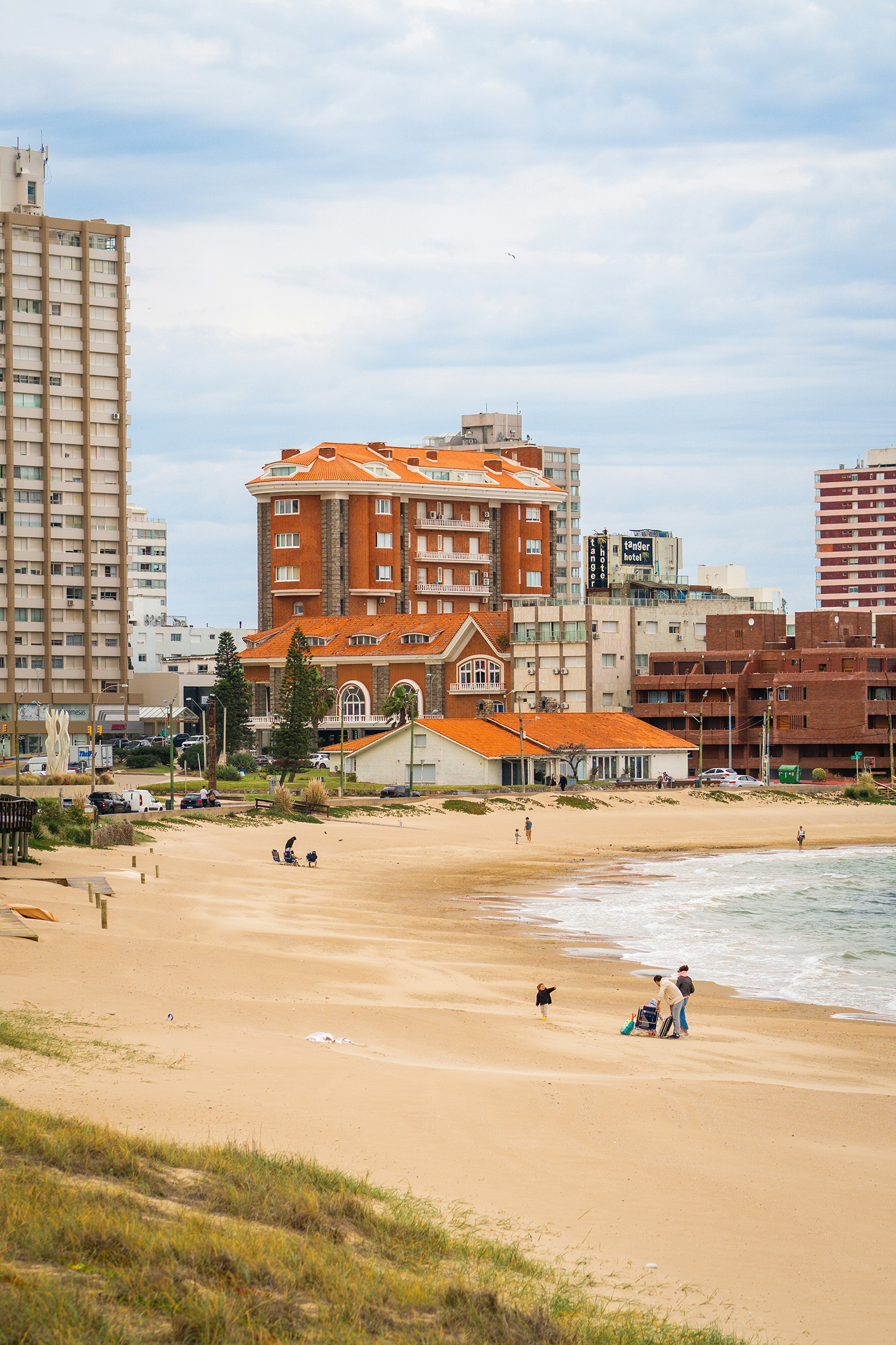 Beachfront in Punta del Este, Uruguay with city skyline in the background