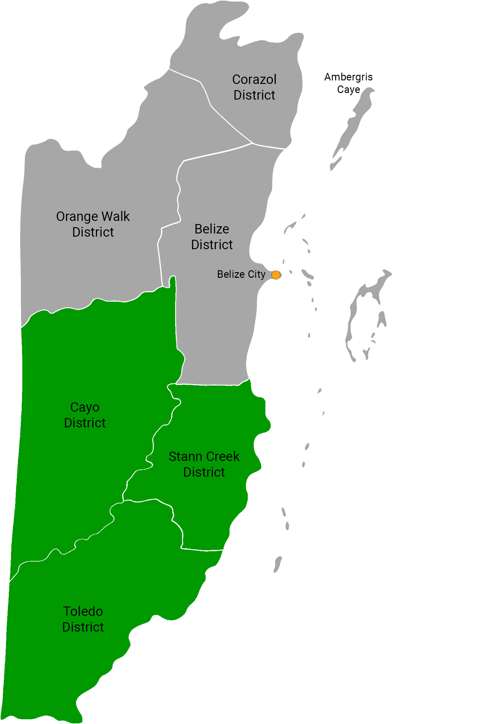 Map showing regions best suited for self-reliant living in Belize