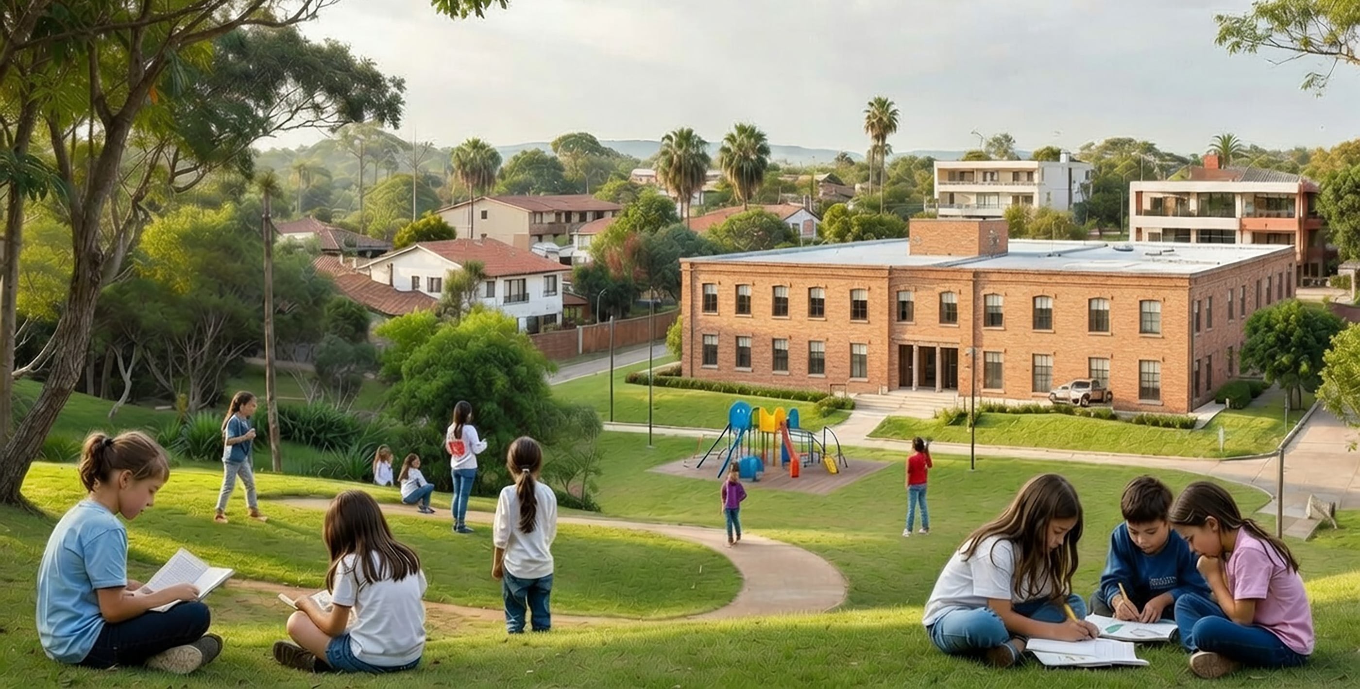Children playing during recess at a local school, showing everyday schooling in Paraguay