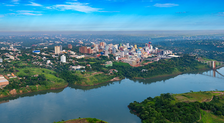 aerial view Ciudad del Este Paraguay commerce hub living in Paraguay