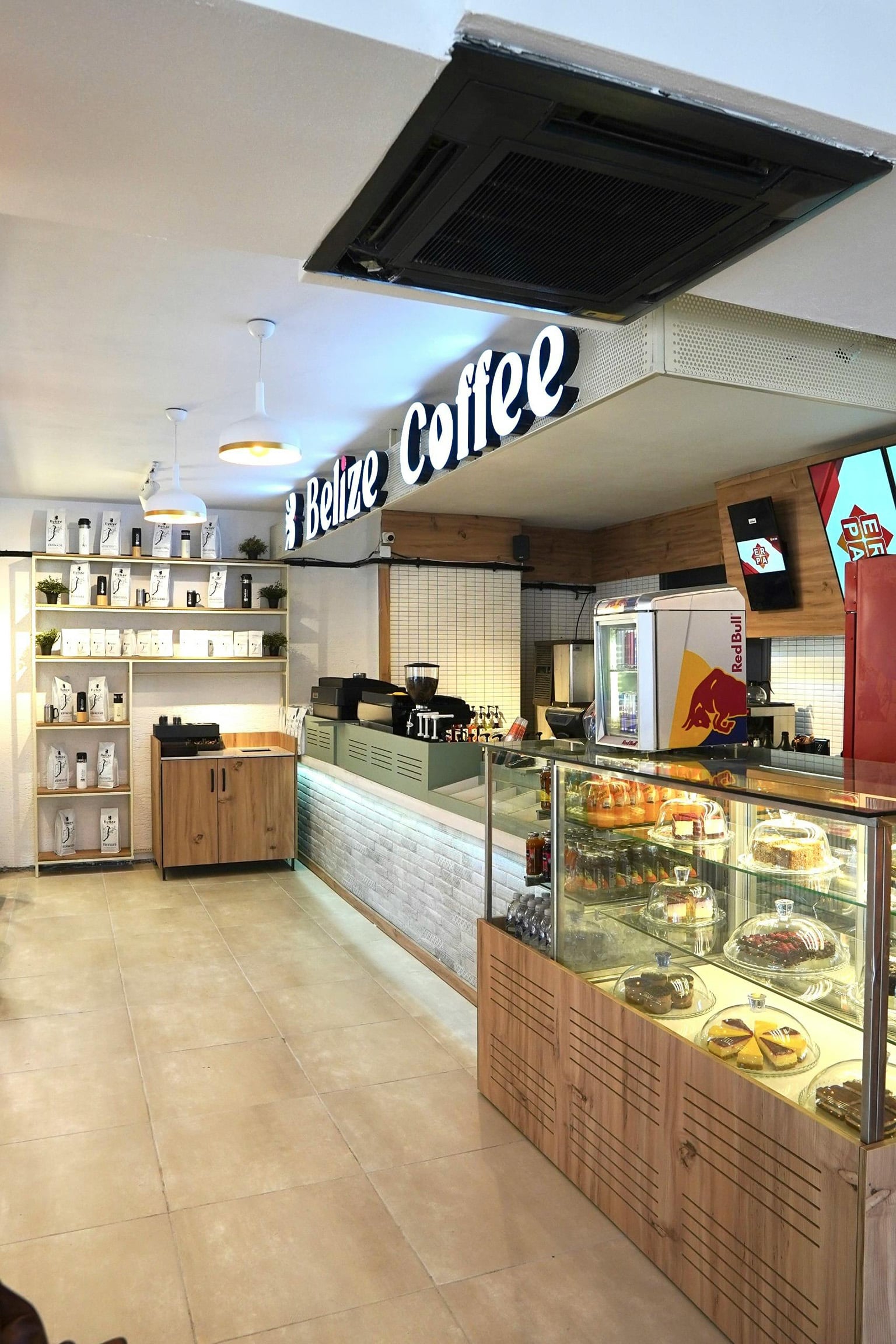 Interior of a Belize coffee shop where expats work remotely