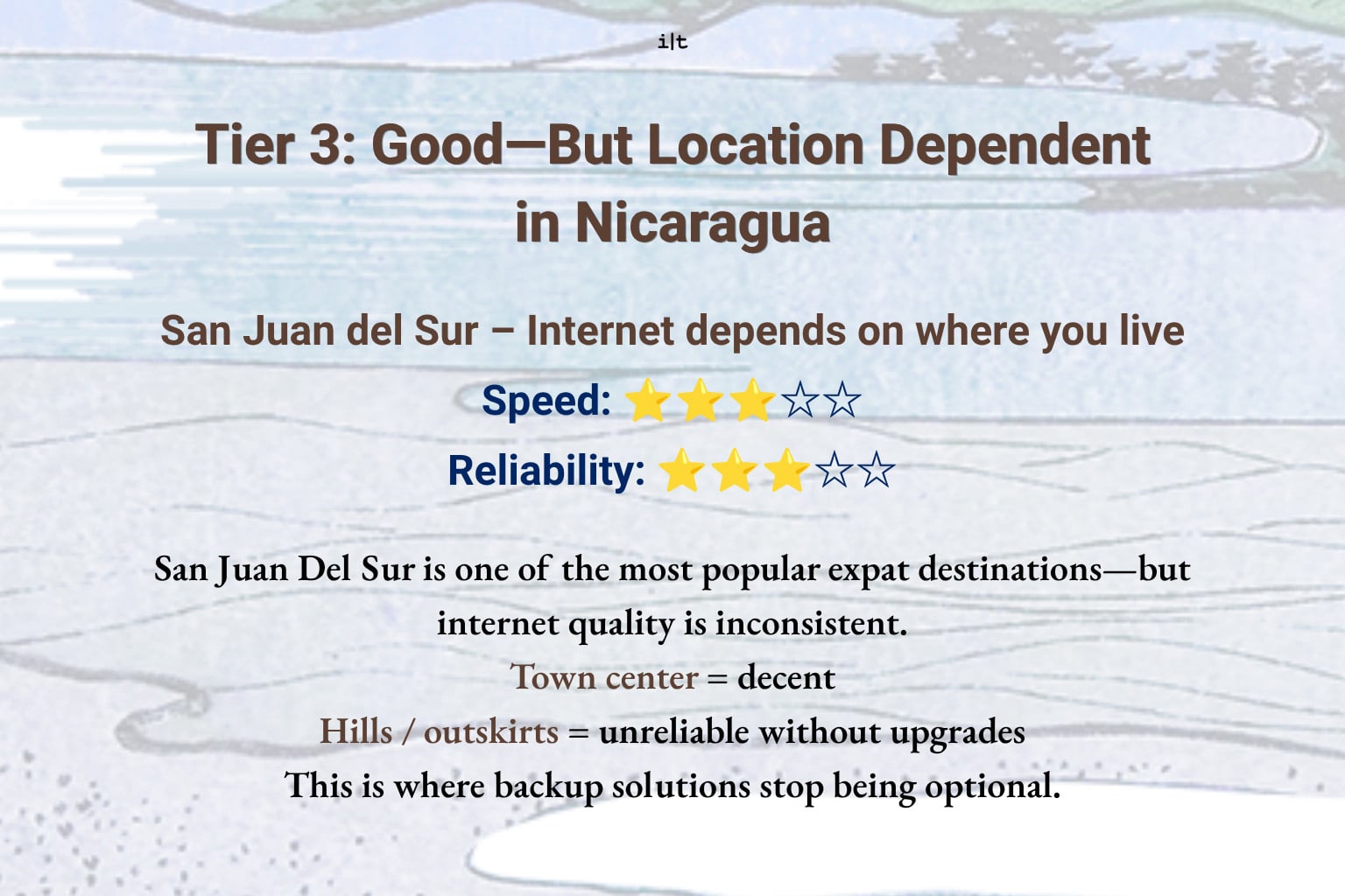 Internet in Nicaragua rural areas reliability tier 3