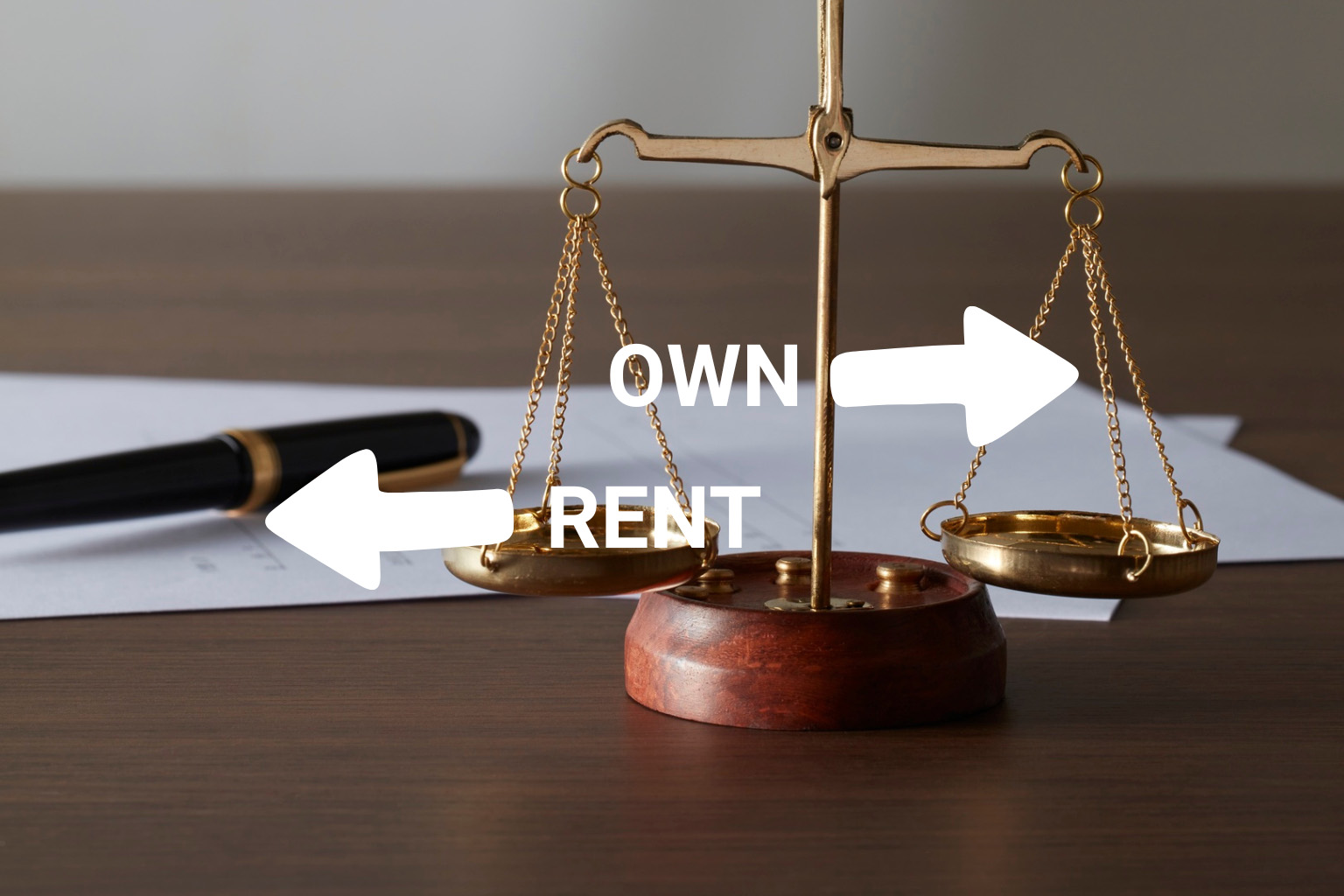rent-vs-own-paraguay-decision-scale Scale balancing rent and own decision illustrating renting vs buying in Paraguay