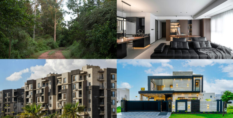 Renting vs buying in Paraguay visual comparison with land, apartments, houses, and interior scenes