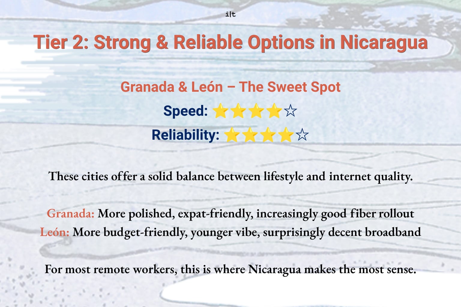 Reliable internet in Nicaragua tier 2 locations stats