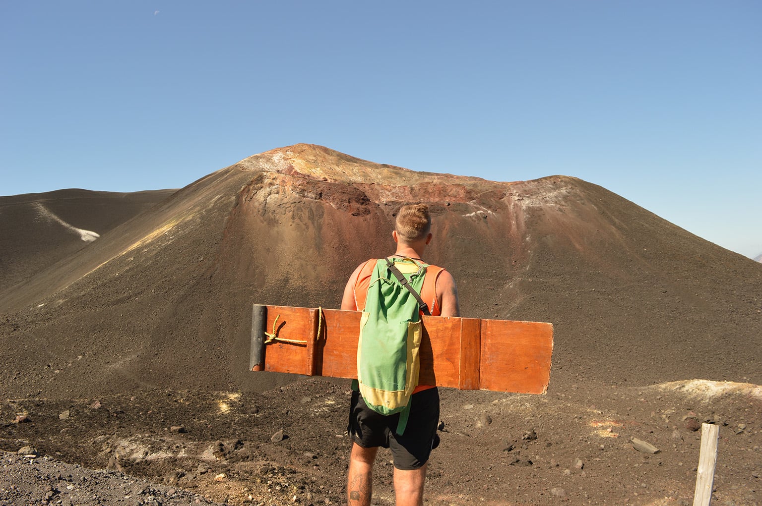 Hiking and volcano boarding on volcanic ash slopes near León Nicaragua
