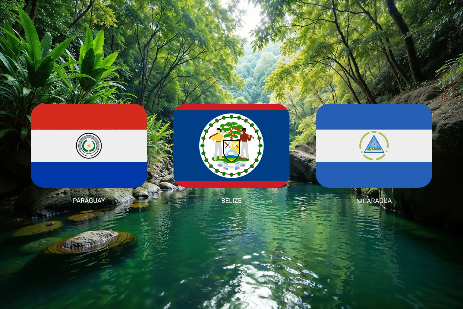 Paraguay, Belize, and Nicaragua flags representing a Latin America country comparison